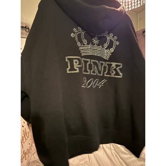VS pINK bling campus Hooded Full Zip Up y2k heritage crown Jacket sweatshirt xl - Picture 10 of 11